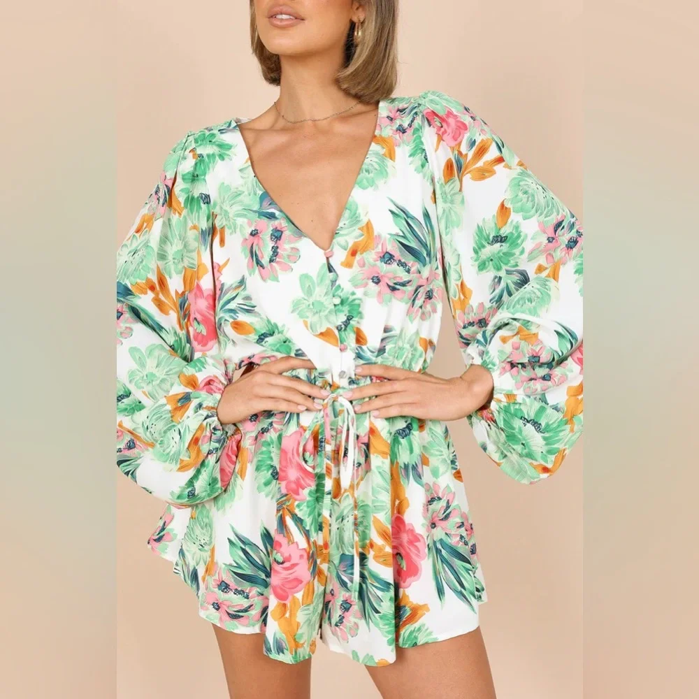 Petal & Pup Lily Romper / Green Floral - Picture 3 of 8